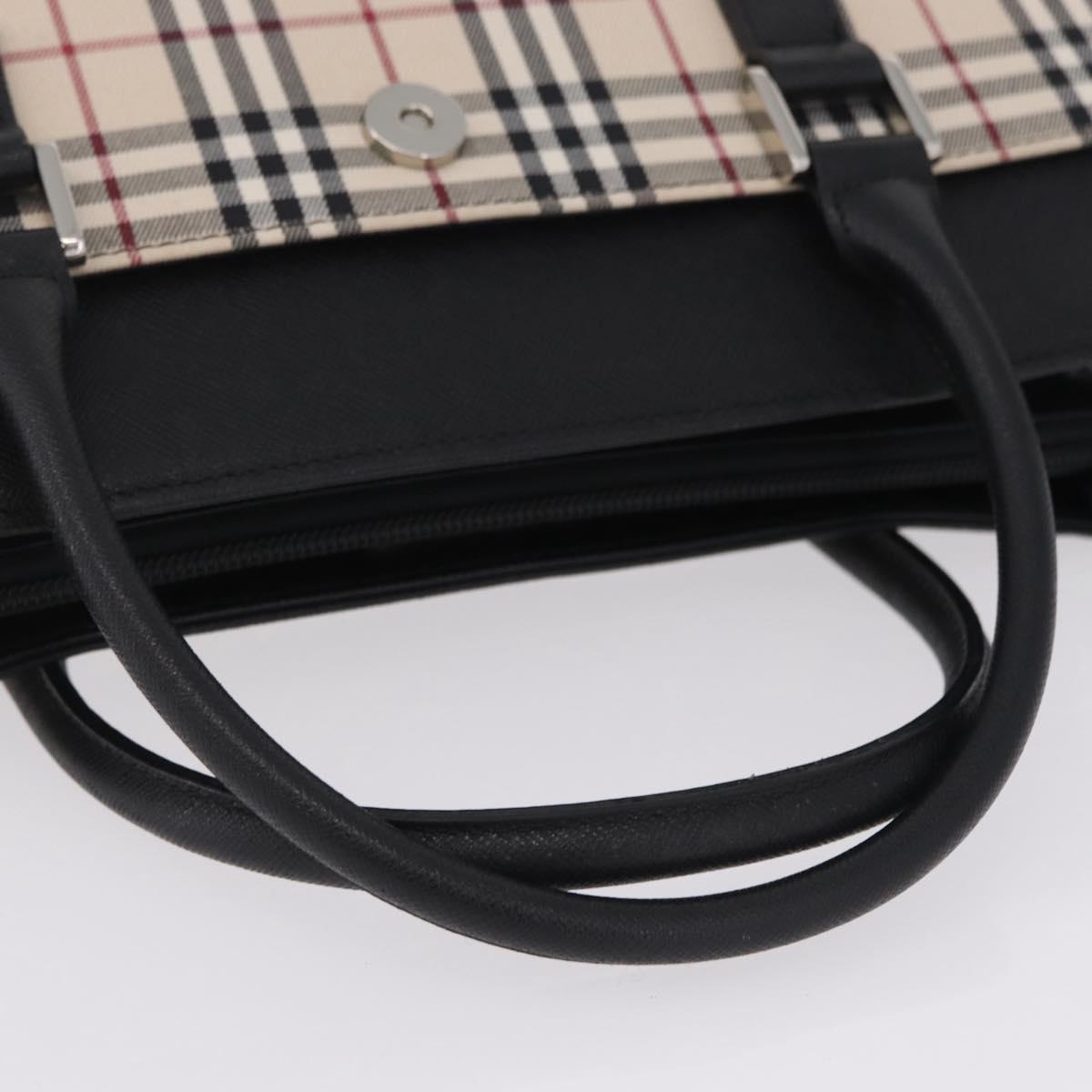 BURBERRY Nova Check Hand Bag Canvas Beige Silver Auth mr3151