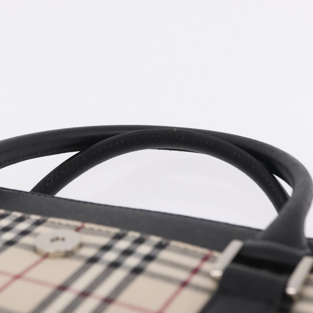 BURBERRY Nova Check Hand Bag Canvas Beige Silver Auth mr3151