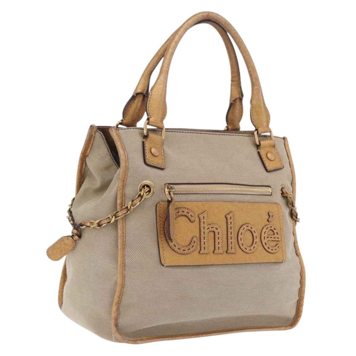 Chloe Harley Hand Bag Canvas Beige Gold Auth mr3153A