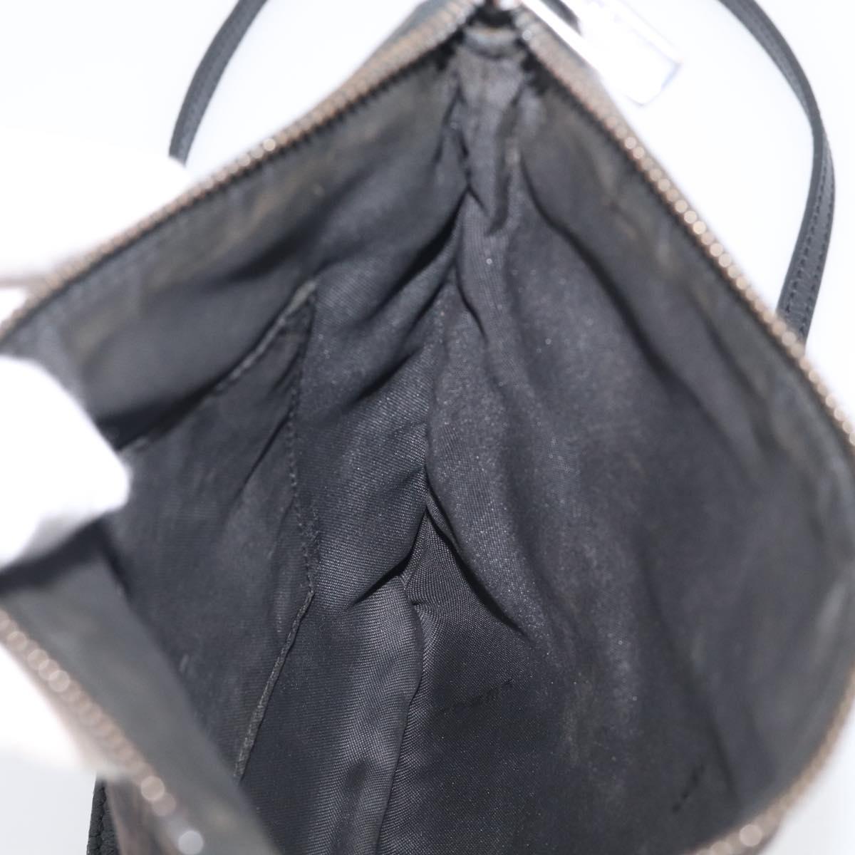 FENDI Zucchino Canvas Shoulder Bag Dark Brown Silver Auth mr3155