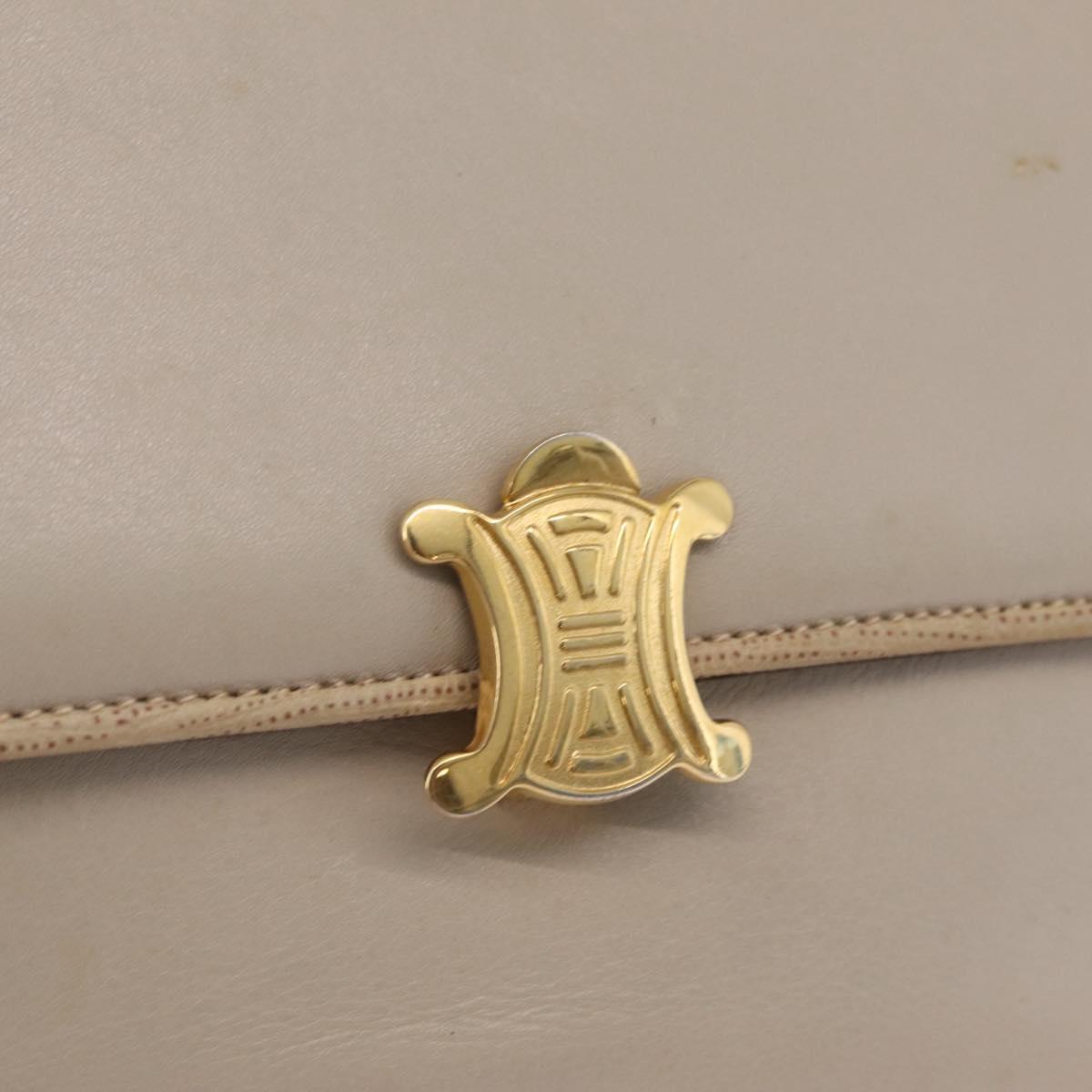 CELINE Shoulder Bag Leather Beige Gold Auth mr3163