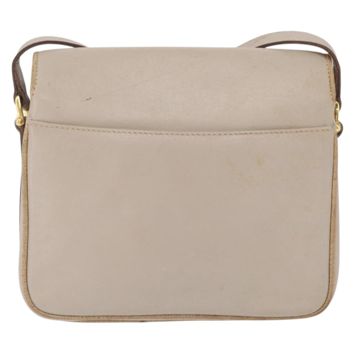 CELINE Shoulder Bag Leather Beige Gold Auth mr3163