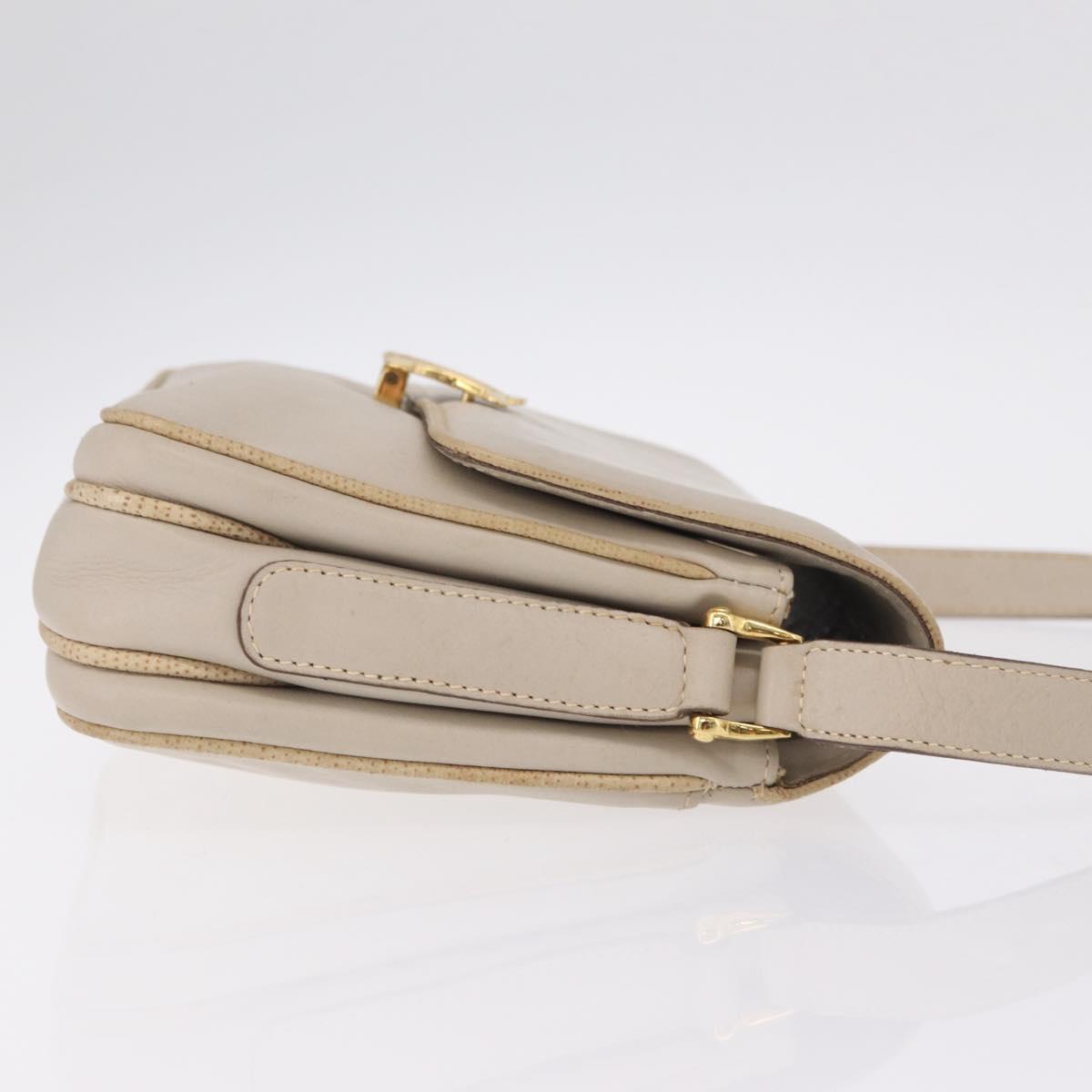 CELINE Shoulder Bag Leather Beige Gold Auth mr3163