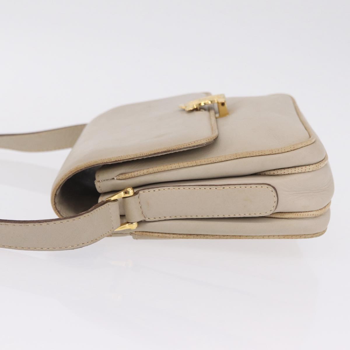 CELINE Shoulder Bag Leather Beige Gold Auth mr3163