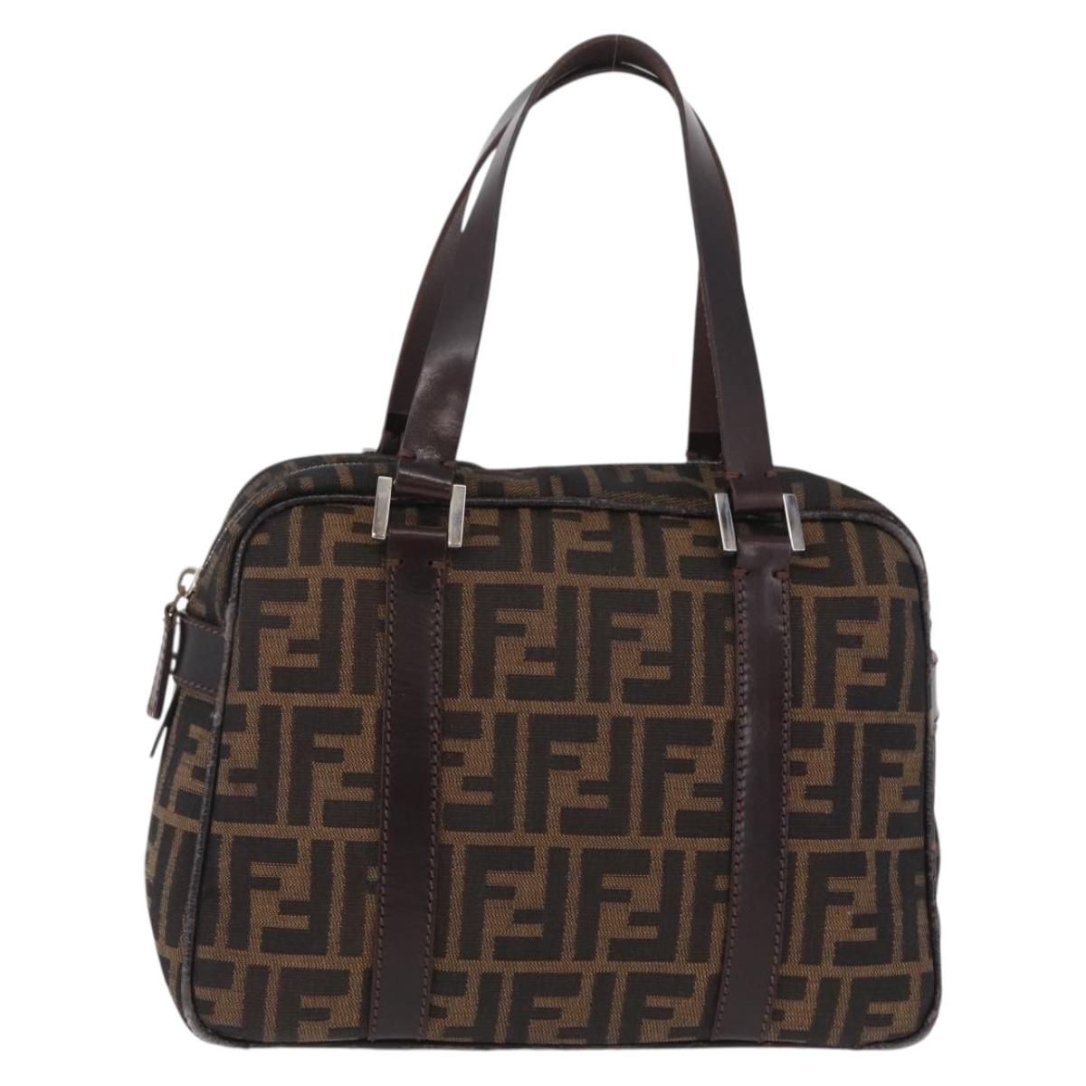 FENDI Zucca Canvas Hand Bag Black Brown Auth mr3164