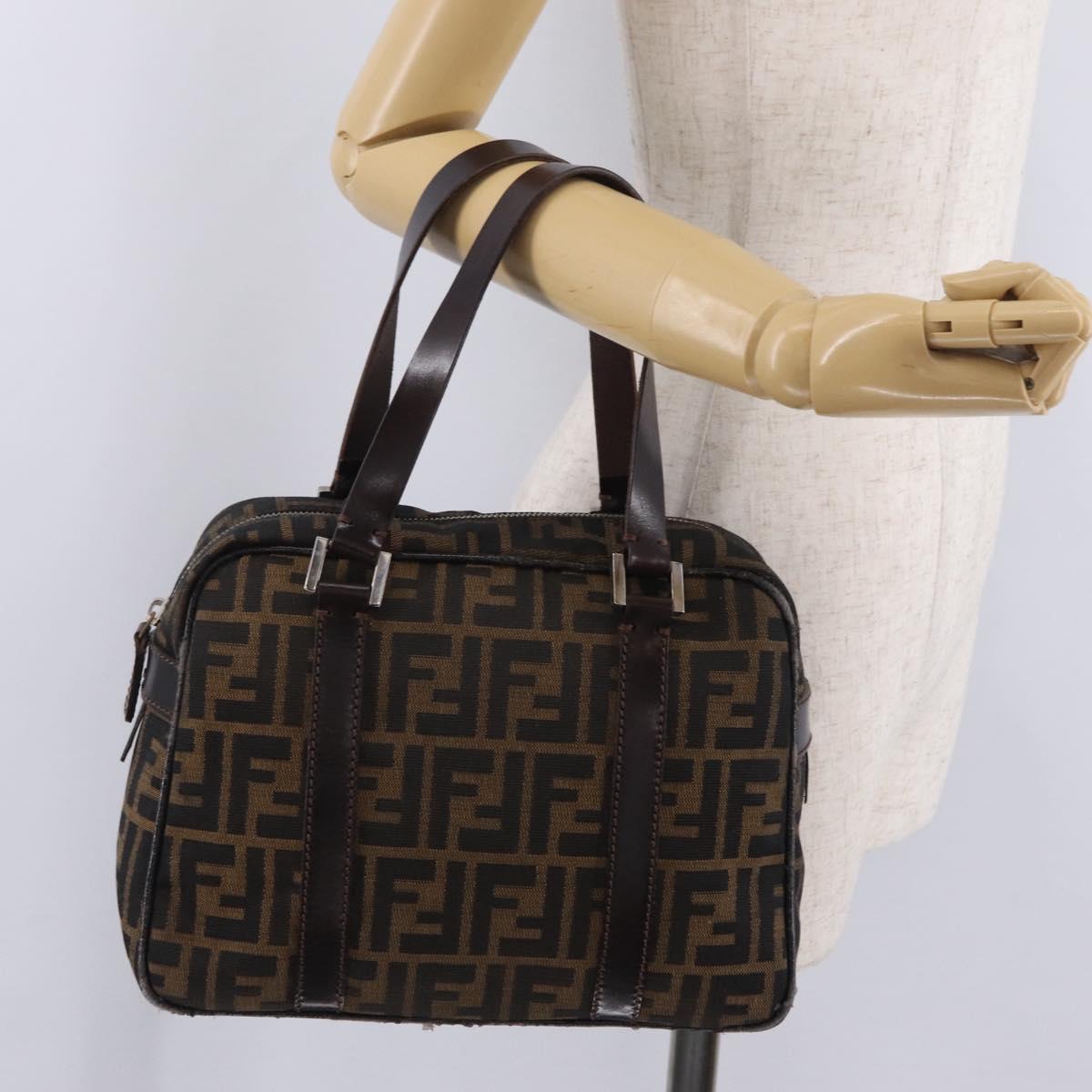 FENDI Zucca Canvas Hand Bag Black Brown Auth mr3164
