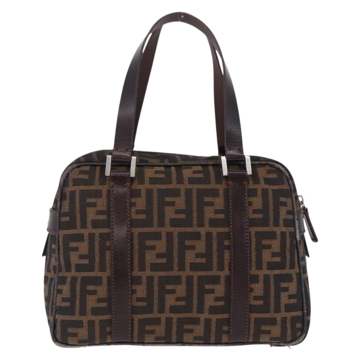 FENDI Zucca Canvas Hand Bag Black Brown Auth mr3164