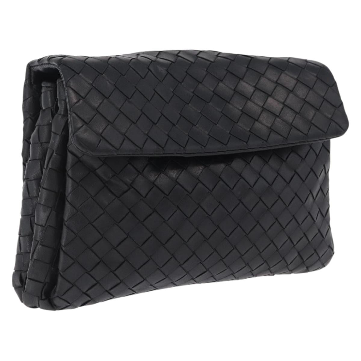 Bottega Veneta INTRECCIATO Clutch Bag Leather Black Gold 196310 Auth mr3165
