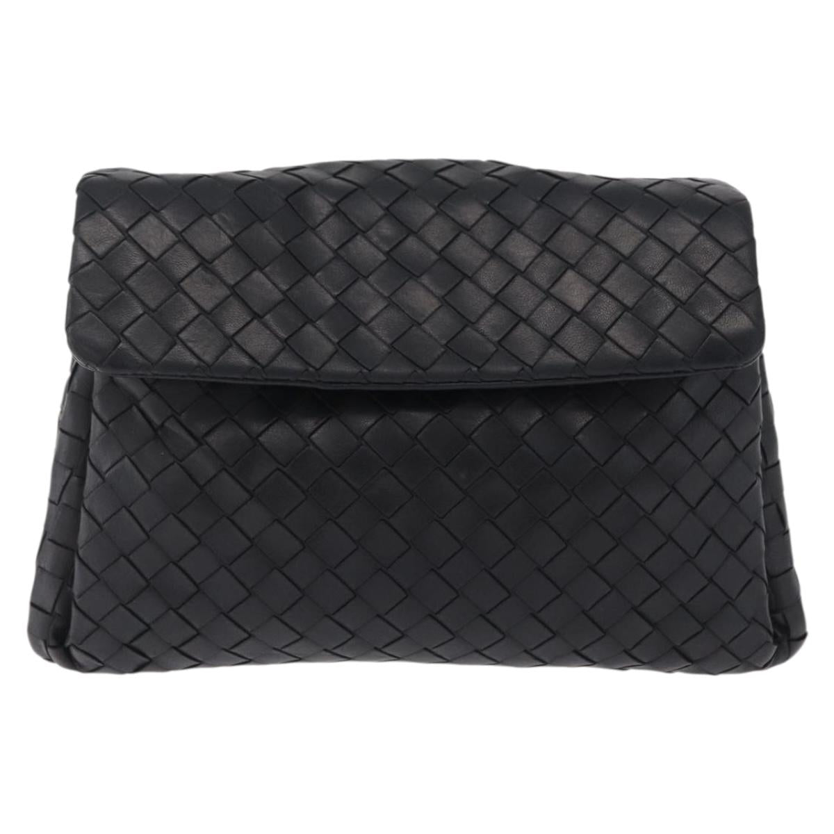 Bottega Veneta INTRECCIATO Clutch Bag Leather Black Gold 196310 Auth mr3165