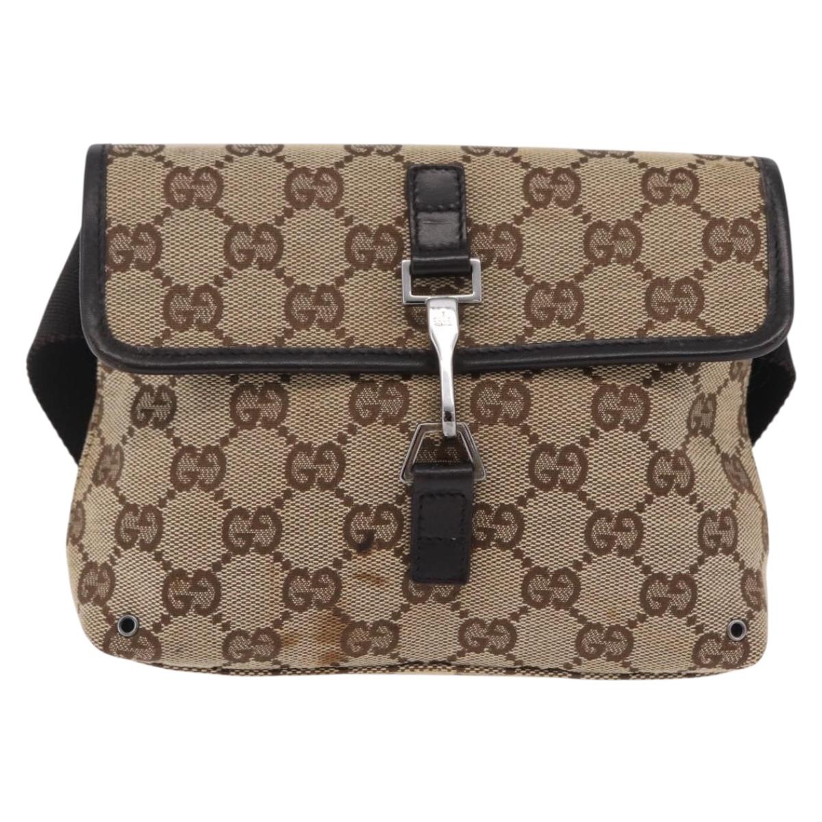 GUCCI GG Canvas Waist bag Beige Silver 92543 Auth mr3166