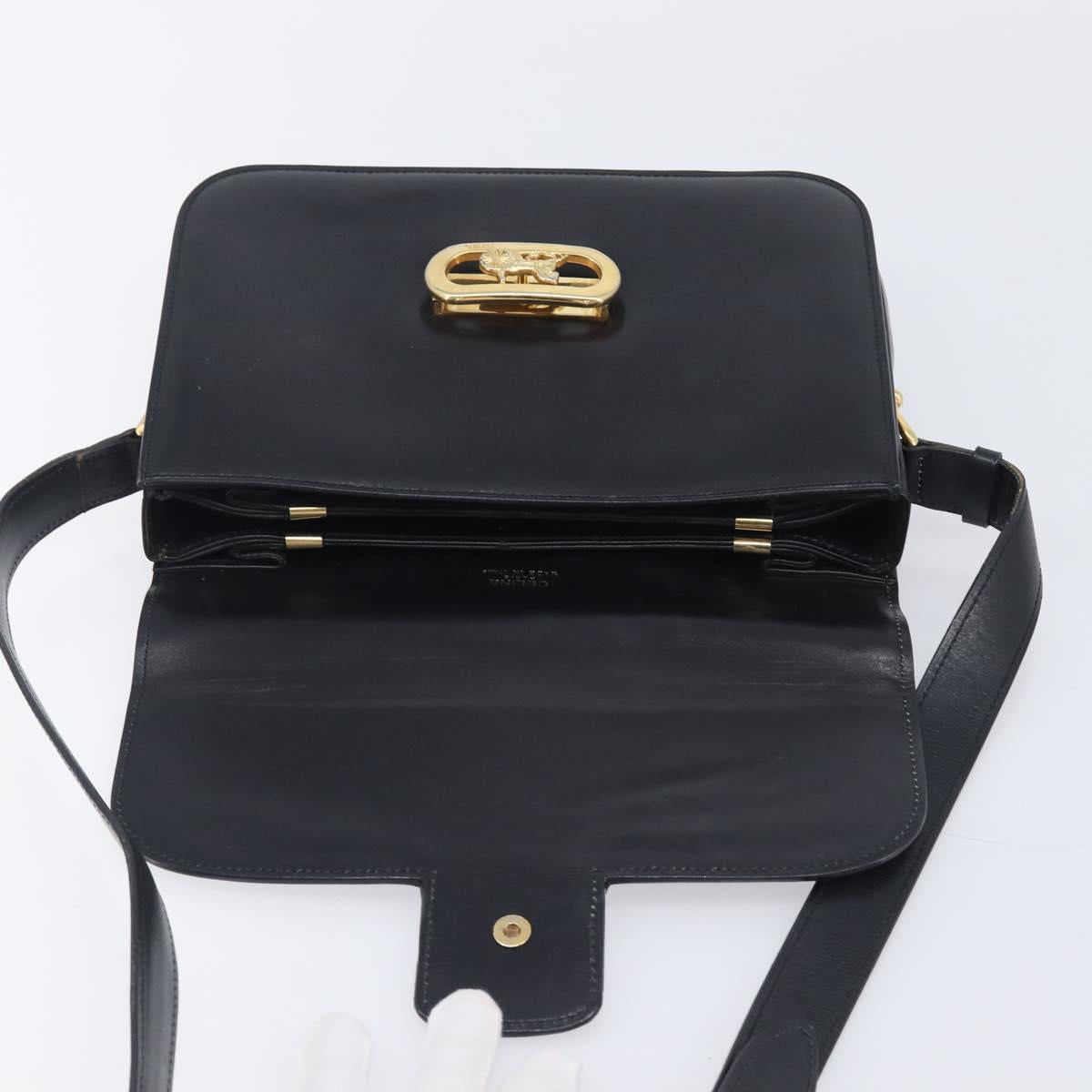 CELINE Horse Carriage Shoulder Bag Leather Black Gold Auth mr3168