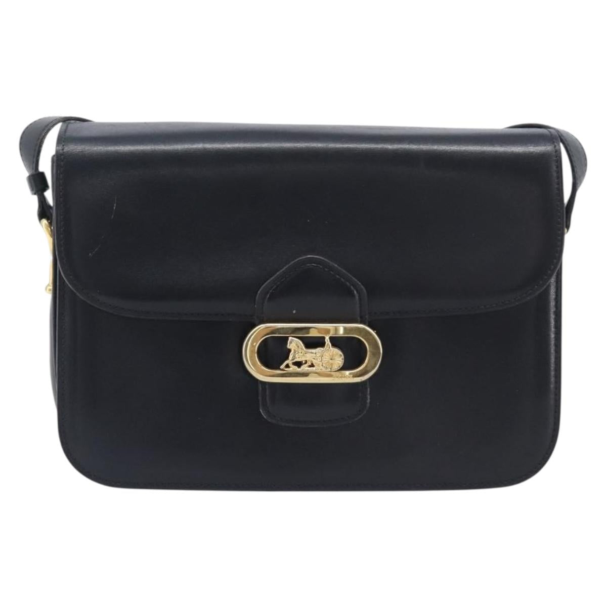 CELINE Horse Carriage Shoulder Bag Leather Black Gold Auth mr3168
