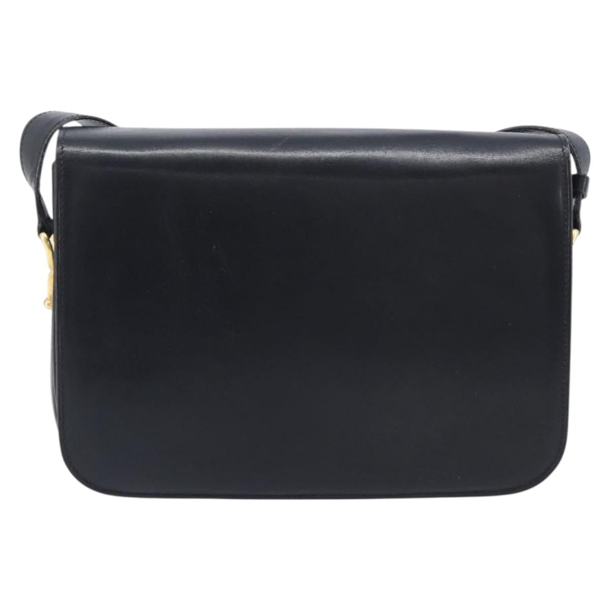 CELINE Horse Carriage Shoulder Bag Leather Black Gold Auth mr3168
