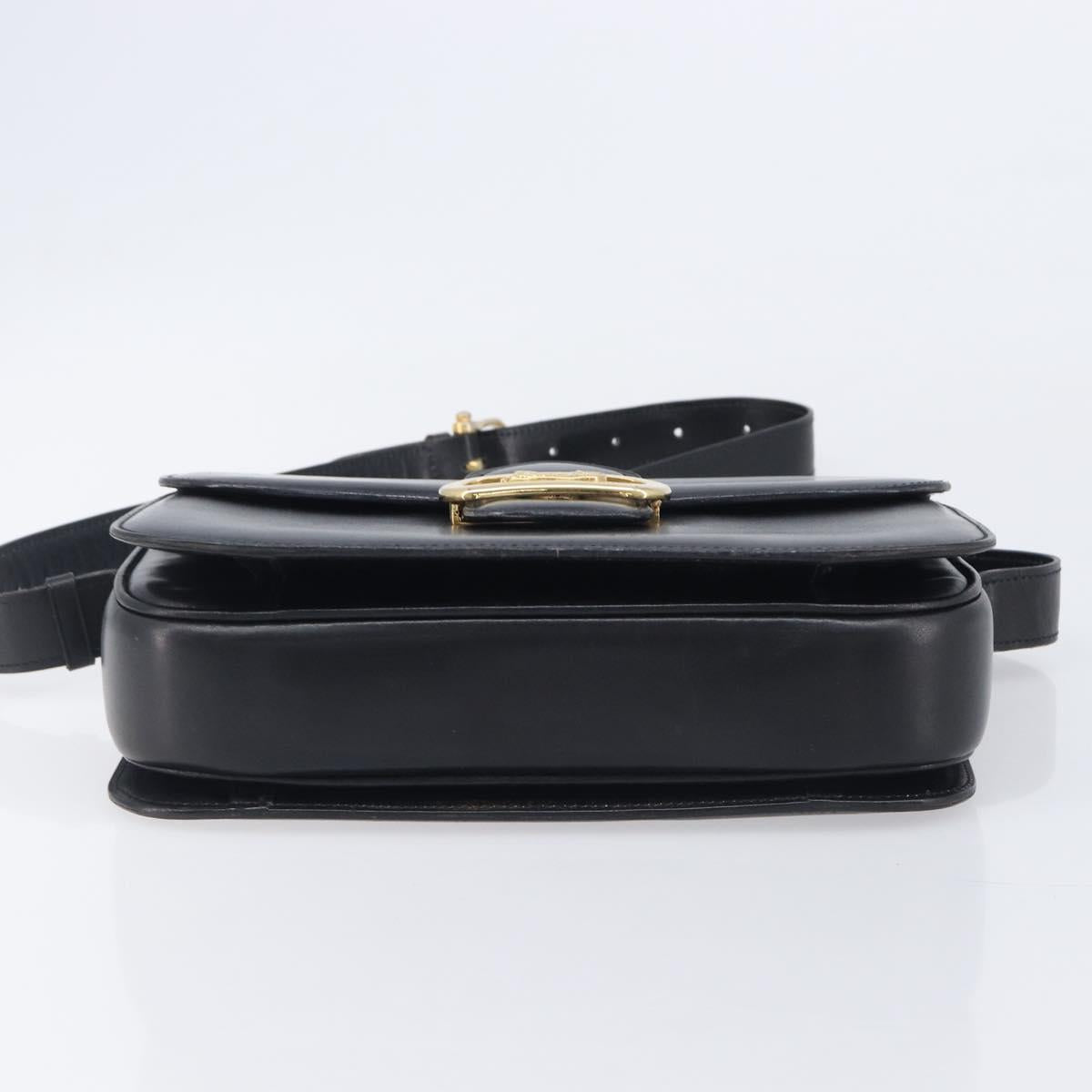 CELINE Horse Carriage Shoulder Bag Leather Black Gold Auth mr3168