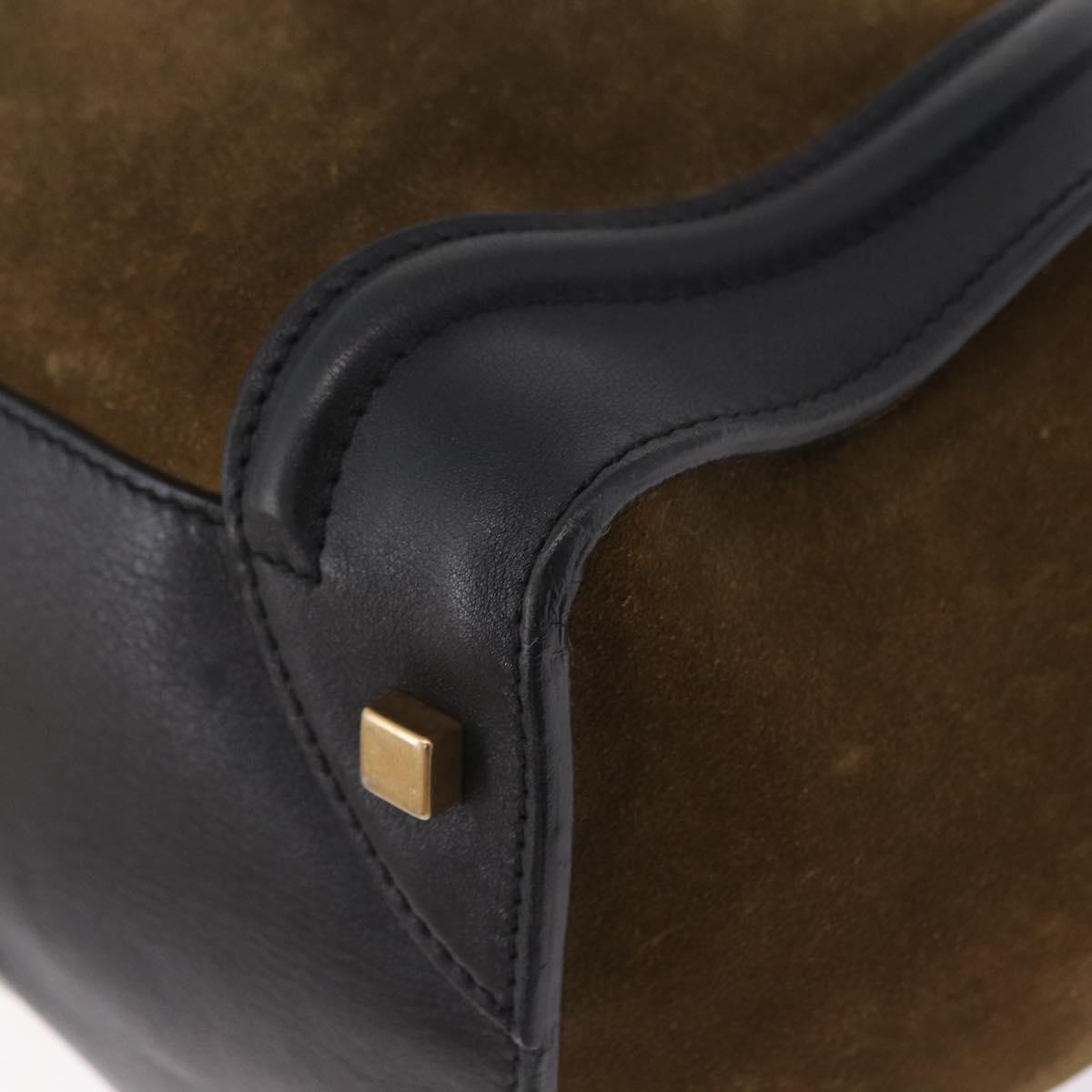 CELINE Luggage Medium Hand Bag Suede Leather Beige Gold black Auth mr3170A