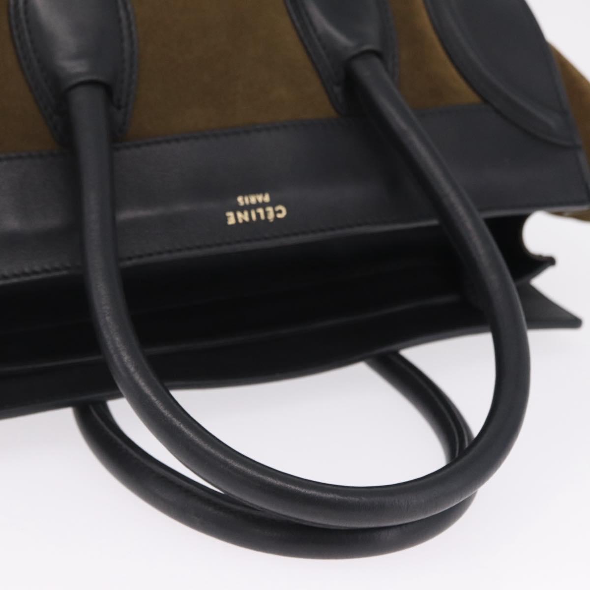 CELINE Luggage Medium Hand Bag Suede Leather Beige Gold black Auth mr3170A
