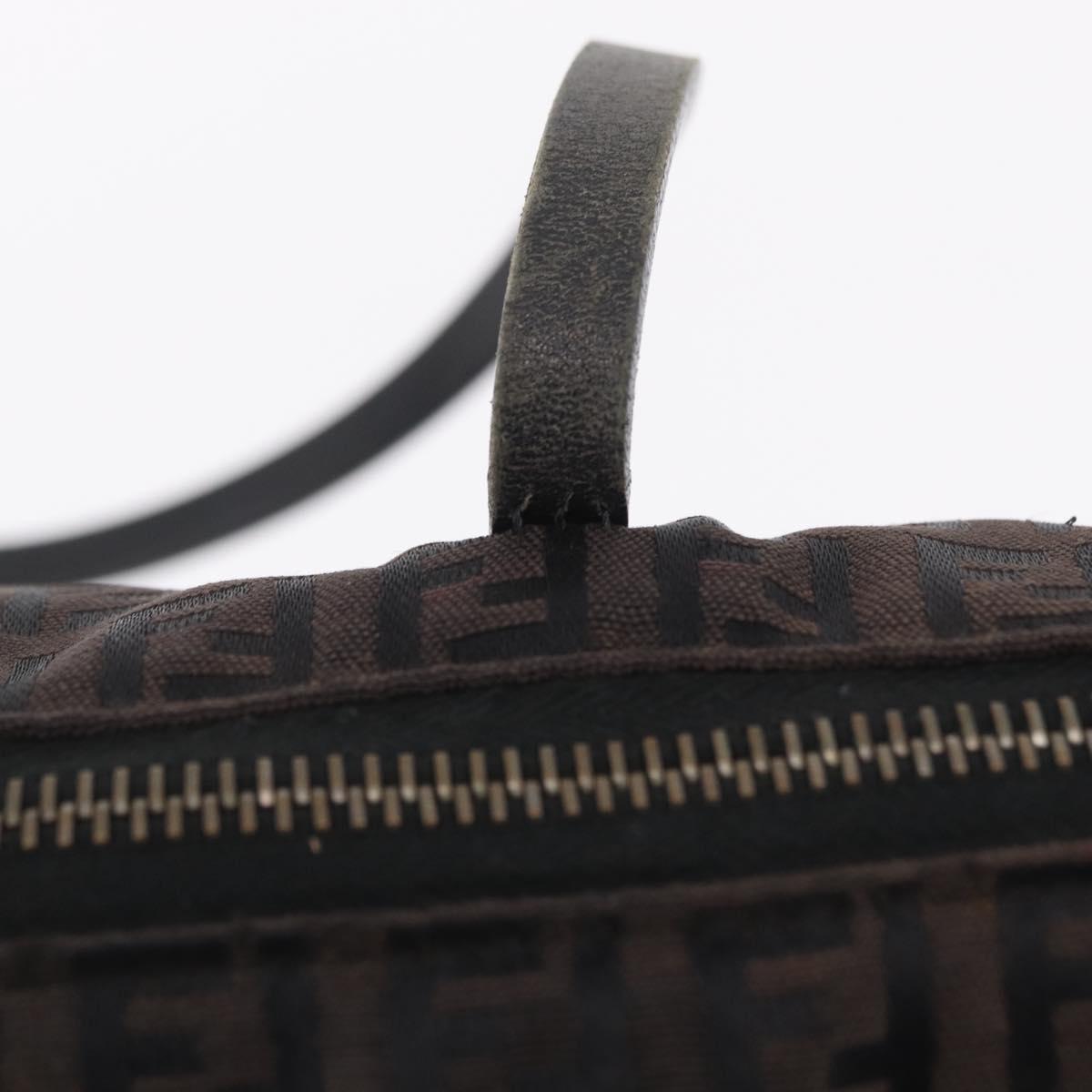FENDI Zucchino Canvas Tote Bag Brown Silver Auth mr3171