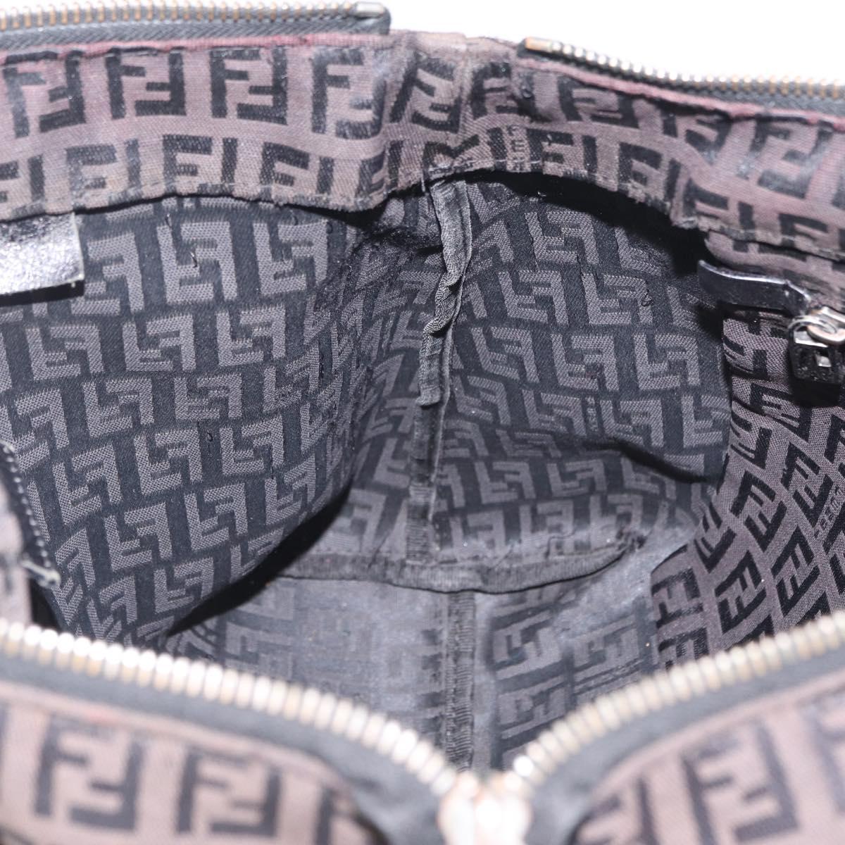 FENDI Zucchino Canvas Tote Bag Brown Silver Auth mr3171