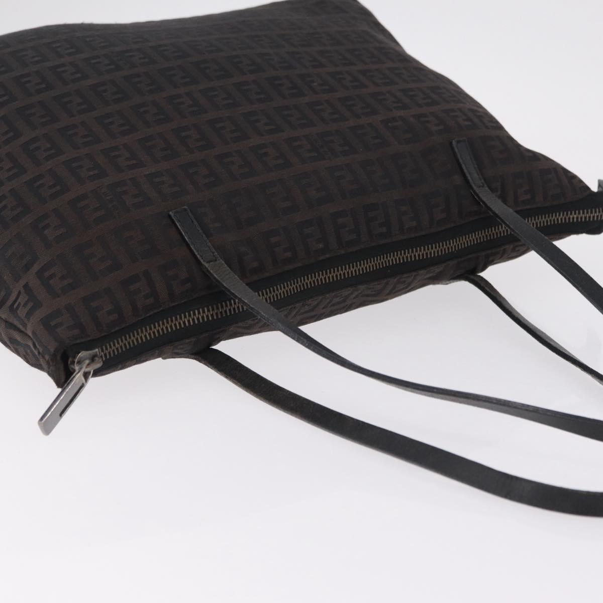 FENDI Zucchino Canvas Tote Bag Brown Silver Auth mr3171