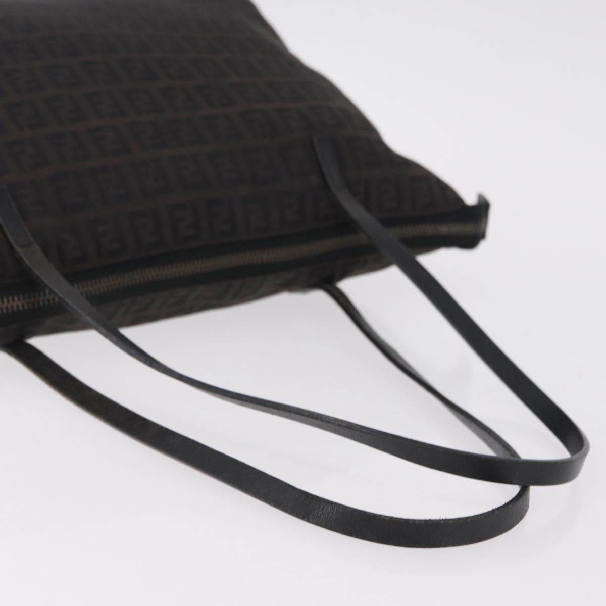FENDI Zucchino Canvas Tote Bag Brown Silver Auth mr3171