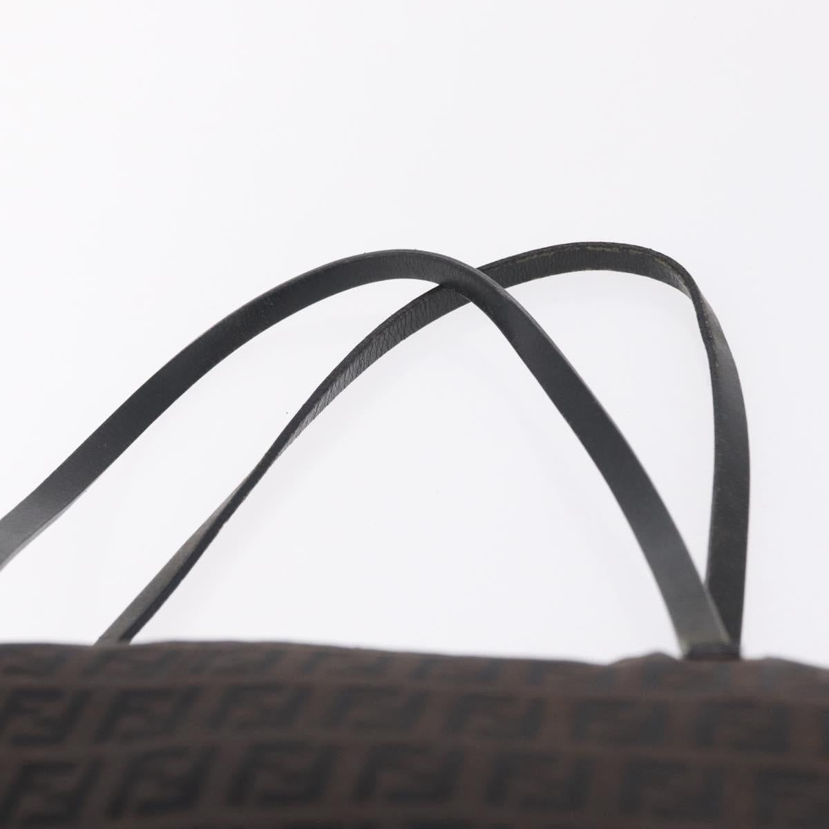 FENDI Zucchino Canvas Tote Bag Brown Silver Auth mr3171