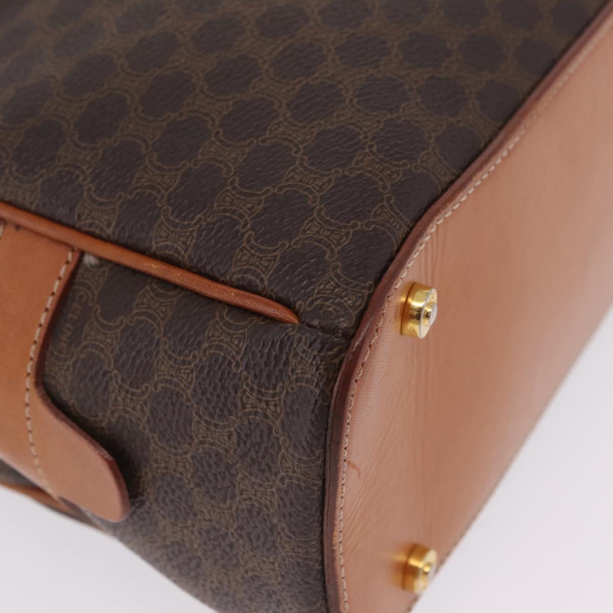 CELINE Macadam Canvas Hand Bag PVC Leather Brown Gold Auth mr3172A