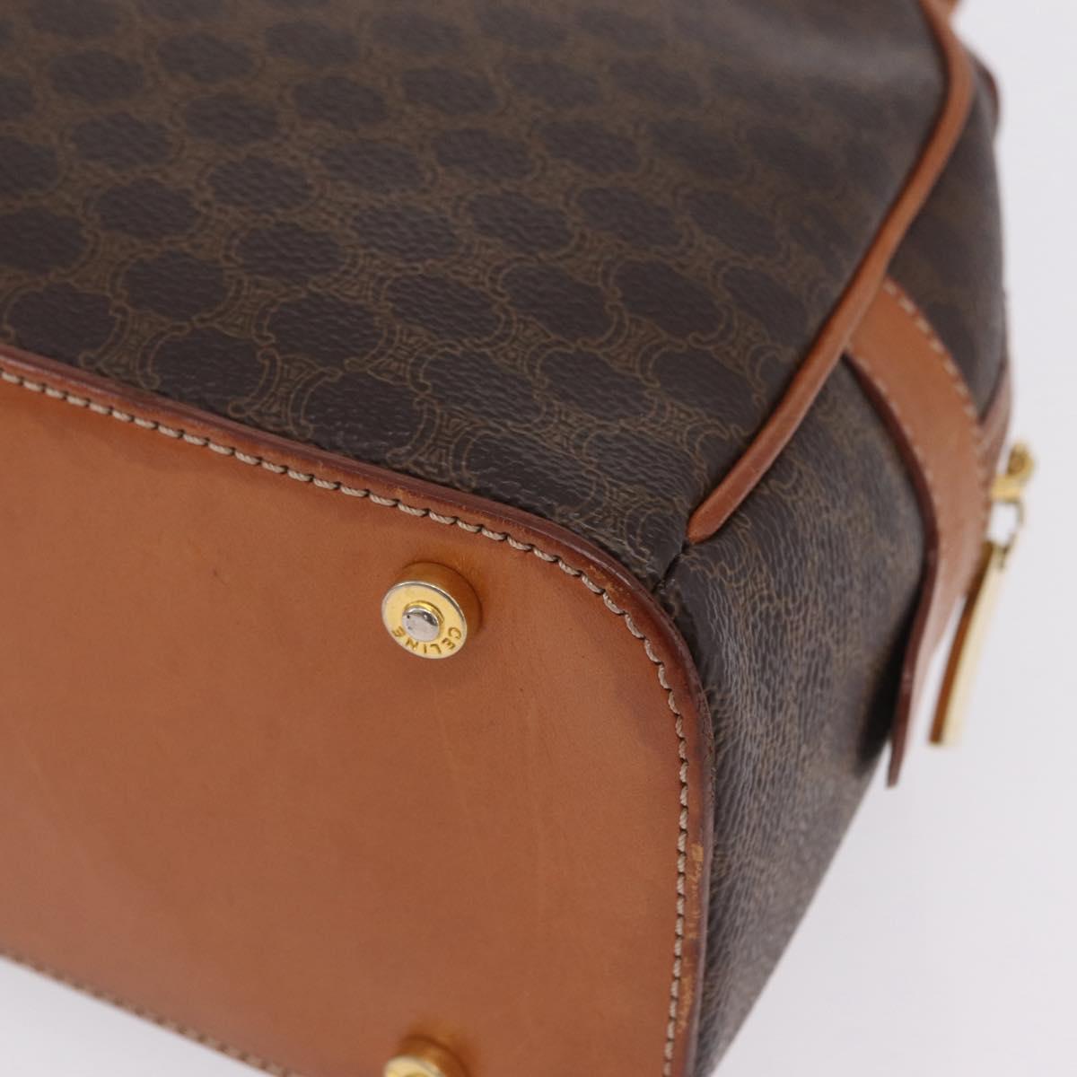 CELINE Macadam Canvas Hand Bag PVC Leather Brown Gold Auth mr3172A