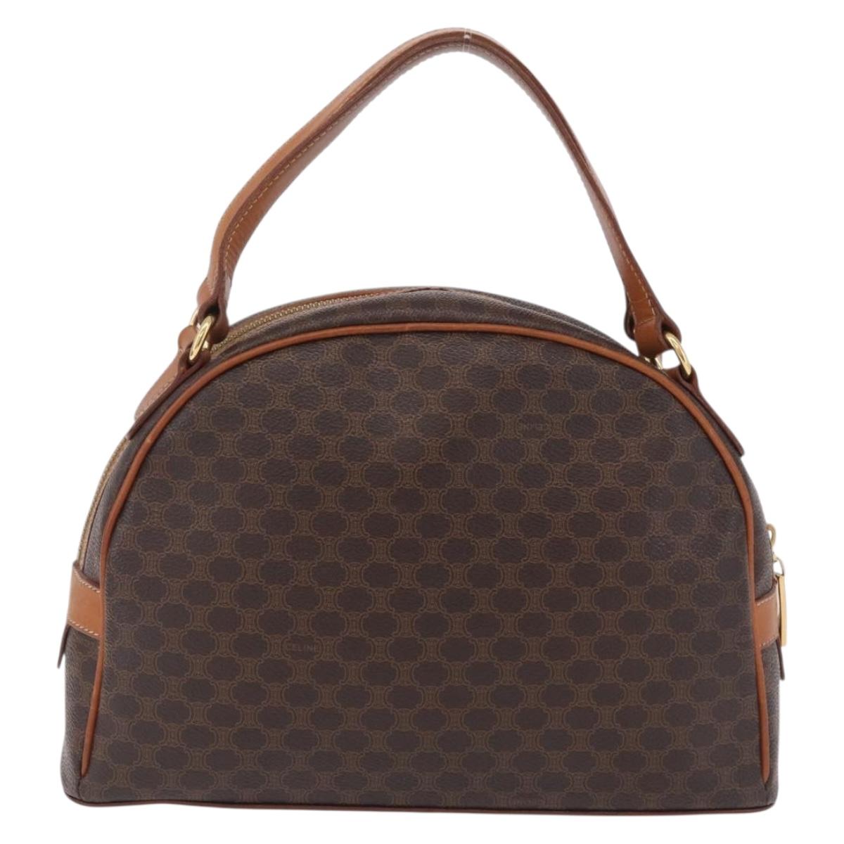 CELINE Macadam Canvas Hand Bag PVC Leather Brown Gold Auth mr3172A