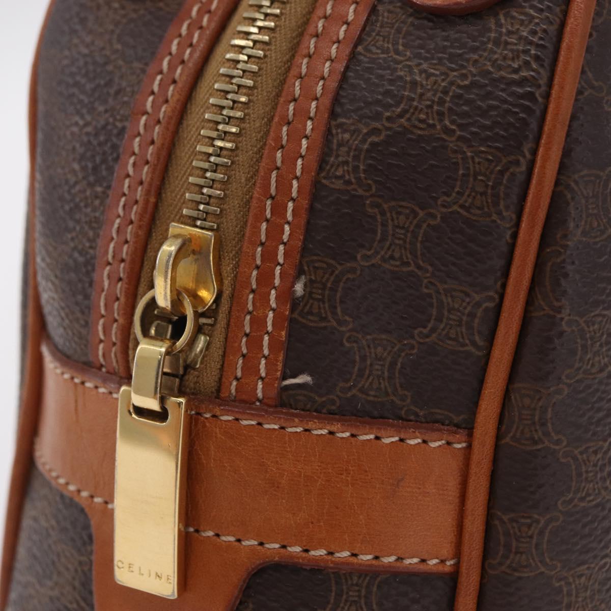 CELINE Macadam Canvas Hand Bag PVC Leather Brown Gold Auth mr3172A