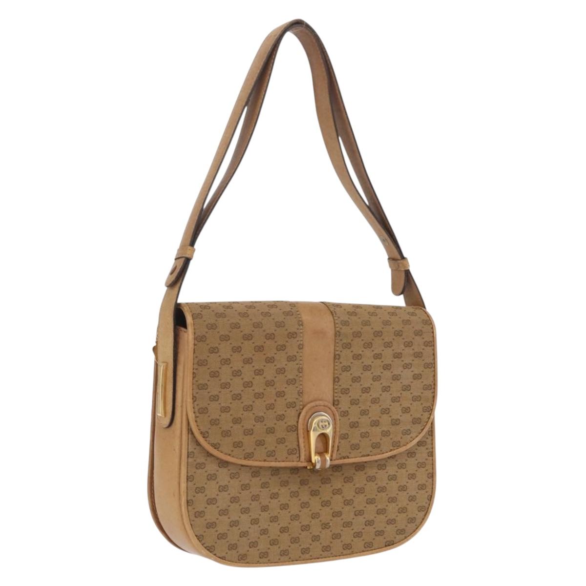 GUCCI Micro GG Canvas Shoulder Bag Beige Gold Auth mr3173