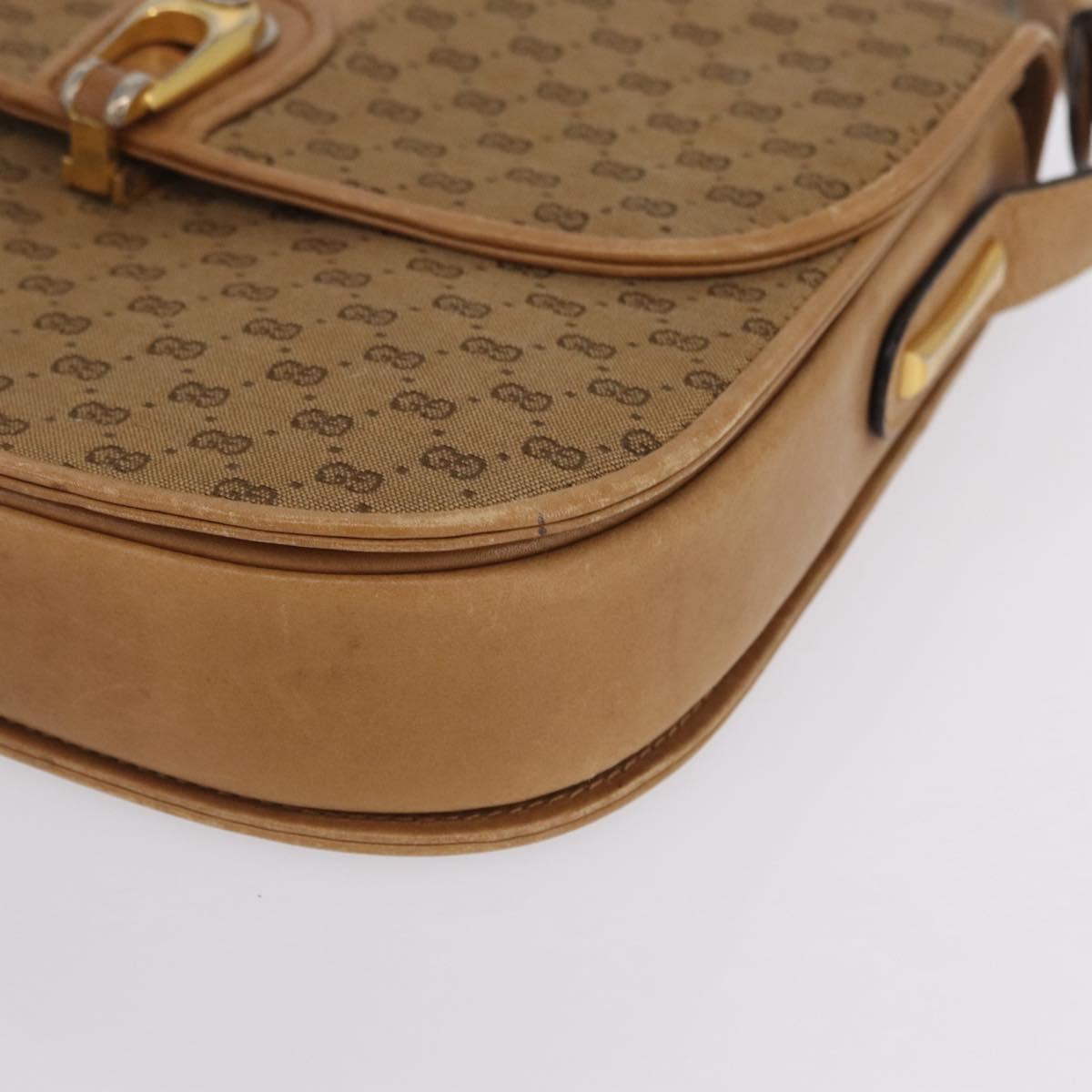 GUCCI Micro GG Canvas Shoulder Bag Beige Gold Auth mr3173