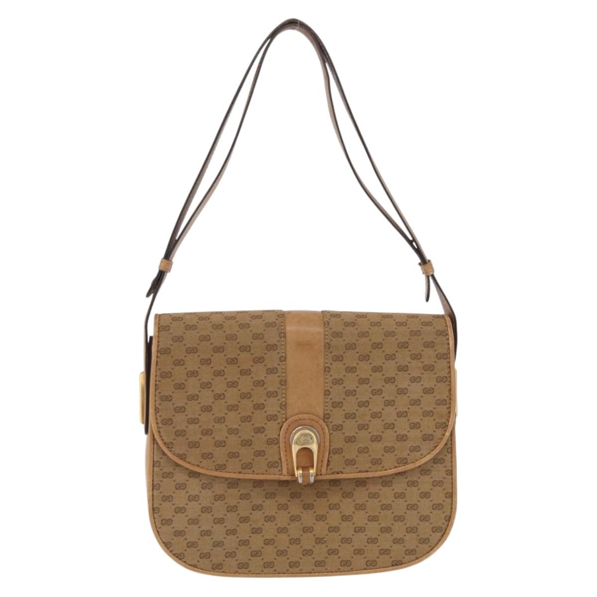 GUCCI Micro GG Canvas Shoulder Bag Beige Gold Auth mr3173