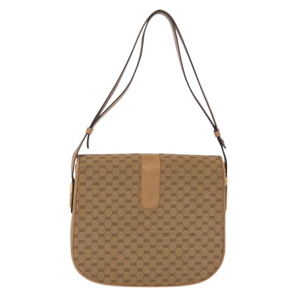 GUCCI Micro GG Canvas Shoulder Bag Beige Gold Auth mr3173
