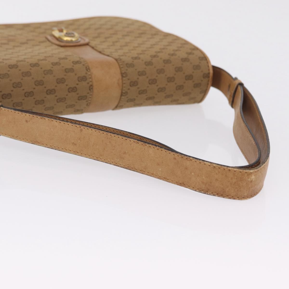 GUCCI Micro GG Canvas Shoulder Bag Beige Gold Auth mr3173