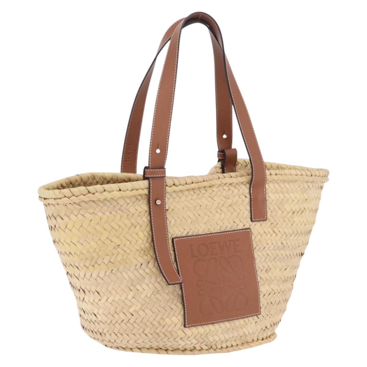 LOEWE Anagram Basket Bag Hand Bag straw Beige Auth mr3180V