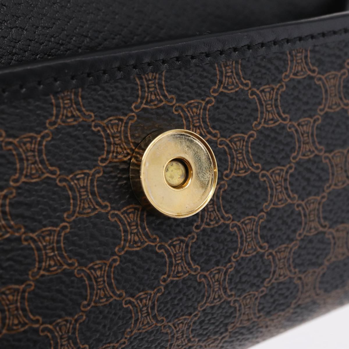CELINE Macadam Canvas Pouch PVC Leather Black Gold Auth mr3184A