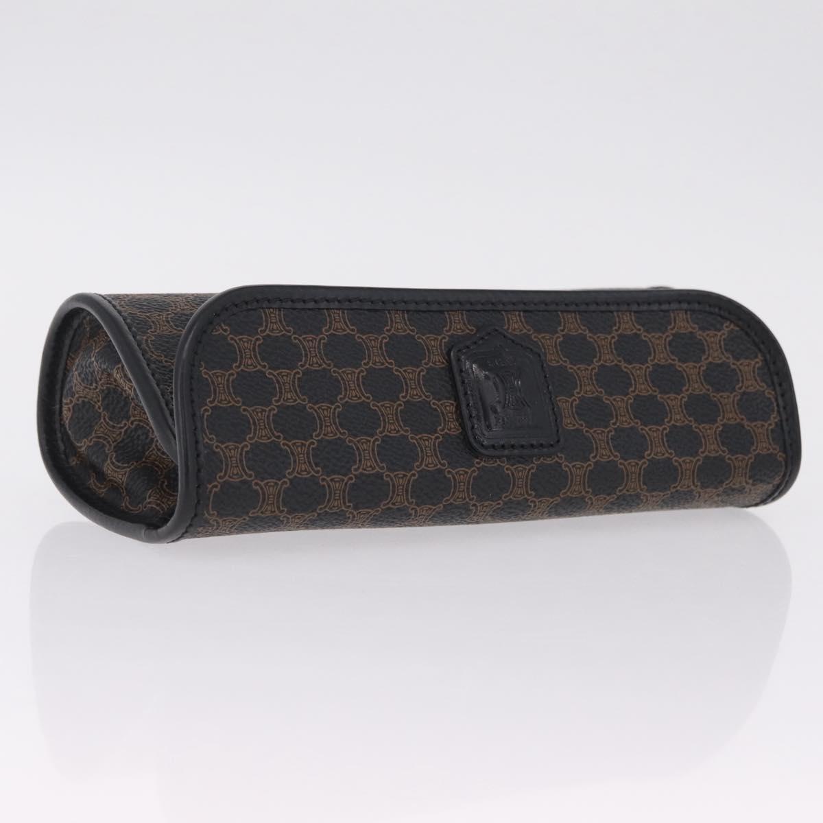 CELINE Macadam Canvas Pouch PVC Leather Black Gold Auth mr3184A