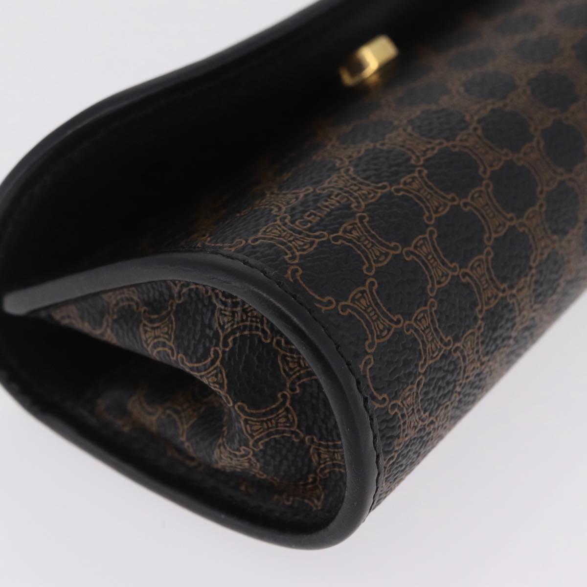 CELINE Macadam Canvas Pouch PVC Leather Black Gold Auth mr3184A
