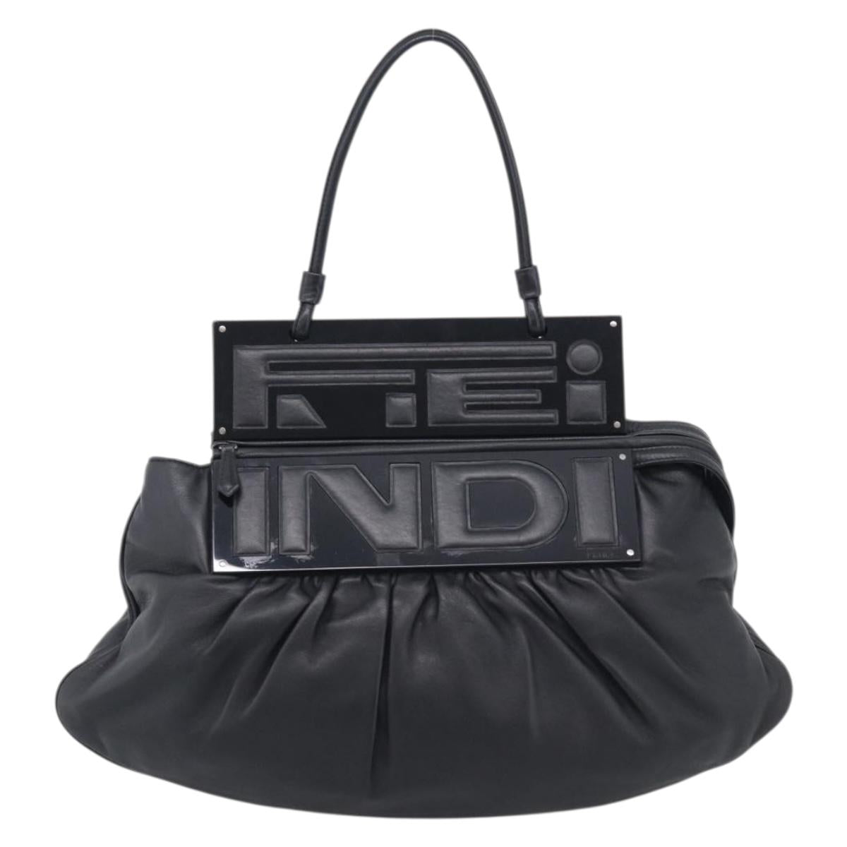 FENDI Shoulder Bag Leather Black Silver 8BN179 Auth mr3186V