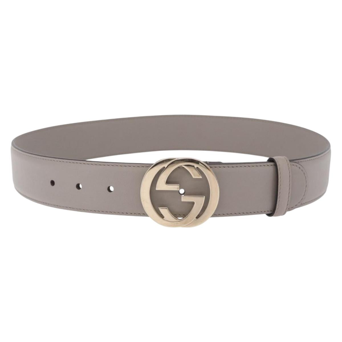 GUCCI Belt Leather 37.4"" Gray Gold 409417 Auth mr3188A