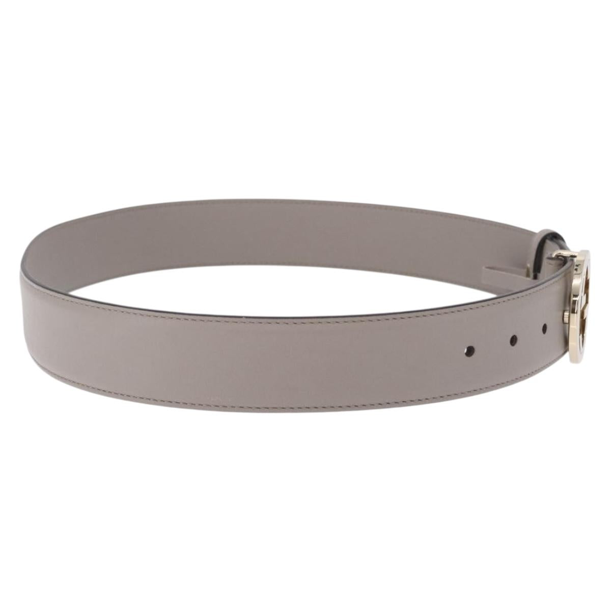 GUCCI Belt Leather 37.4"" Gray Gold 409417 Auth mr3188A
