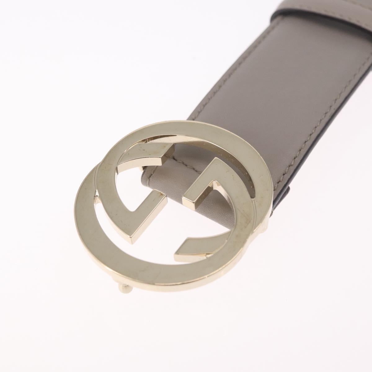 GUCCI Belt Leather 37.4"" Gray Gold 409417 Auth mr3188A