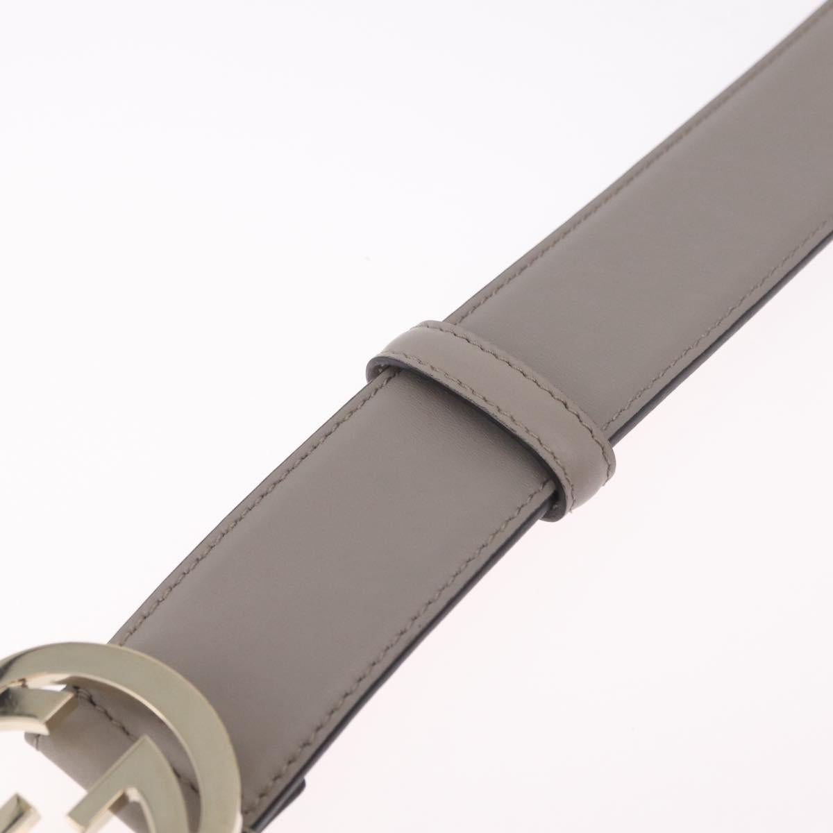 GUCCI Belt Leather 37.4"" Gray Gold 409417 Auth mr3188A
