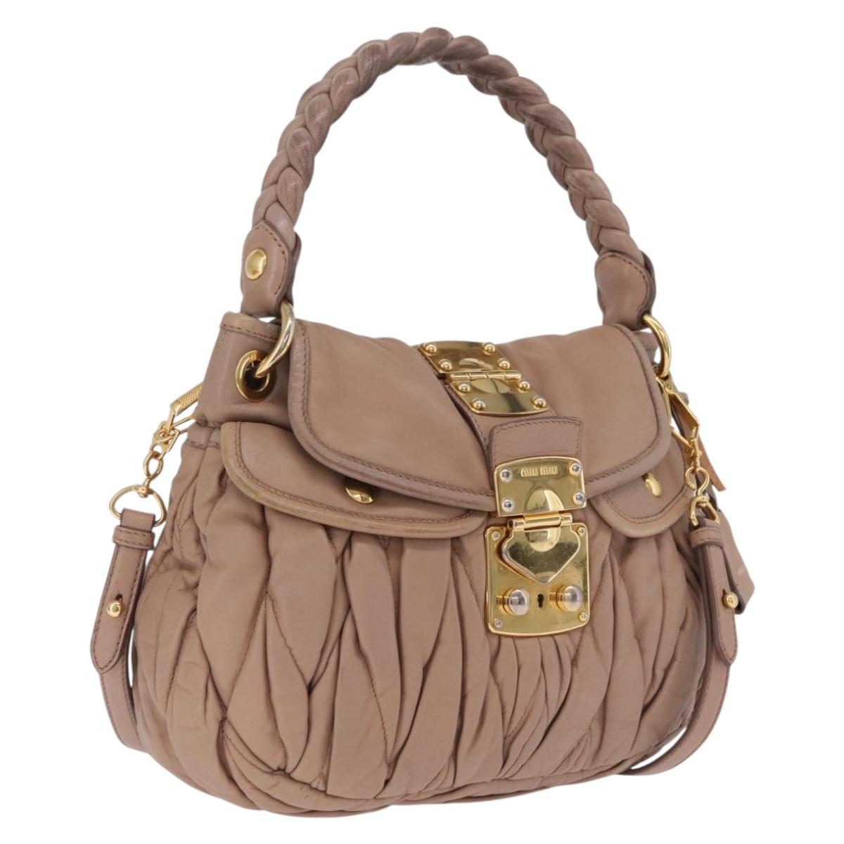 Miu Miu Hand Bag Leather 2way Pink Gold Auth mr3197V