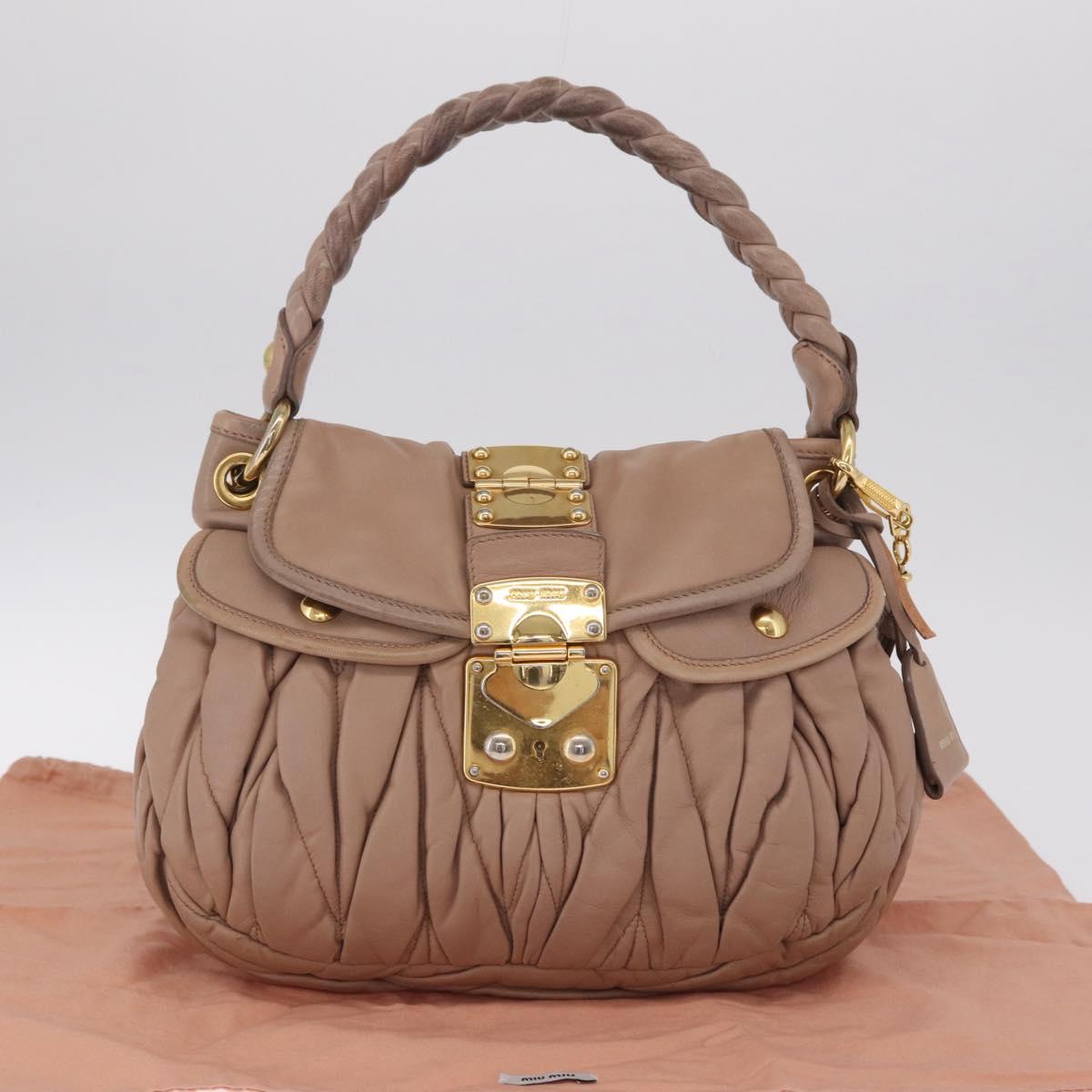 Miu Miu Hand Bag Leather 2way Pink Gold Auth mr3197V