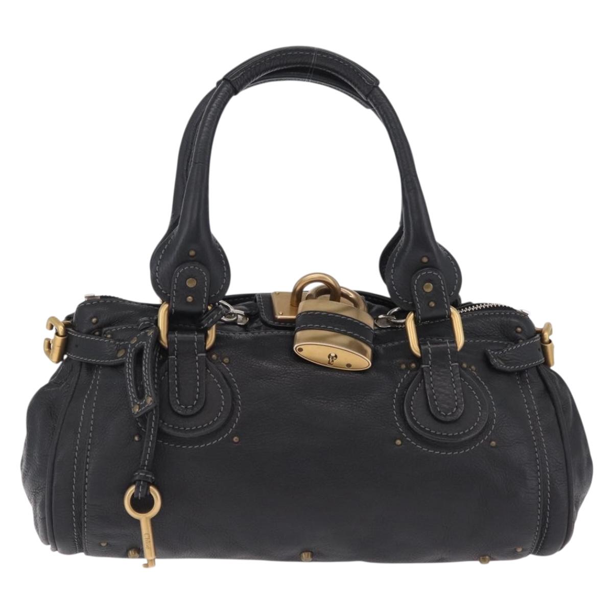 Chloe Paddington Hand Bag Leather Black Gold Silver Auth mr3203V
