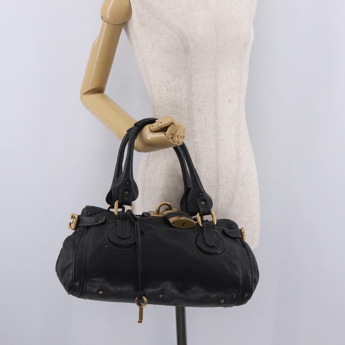 Chloe Paddington Hand Bag Leather Black Gold Silver Auth mr3203V
