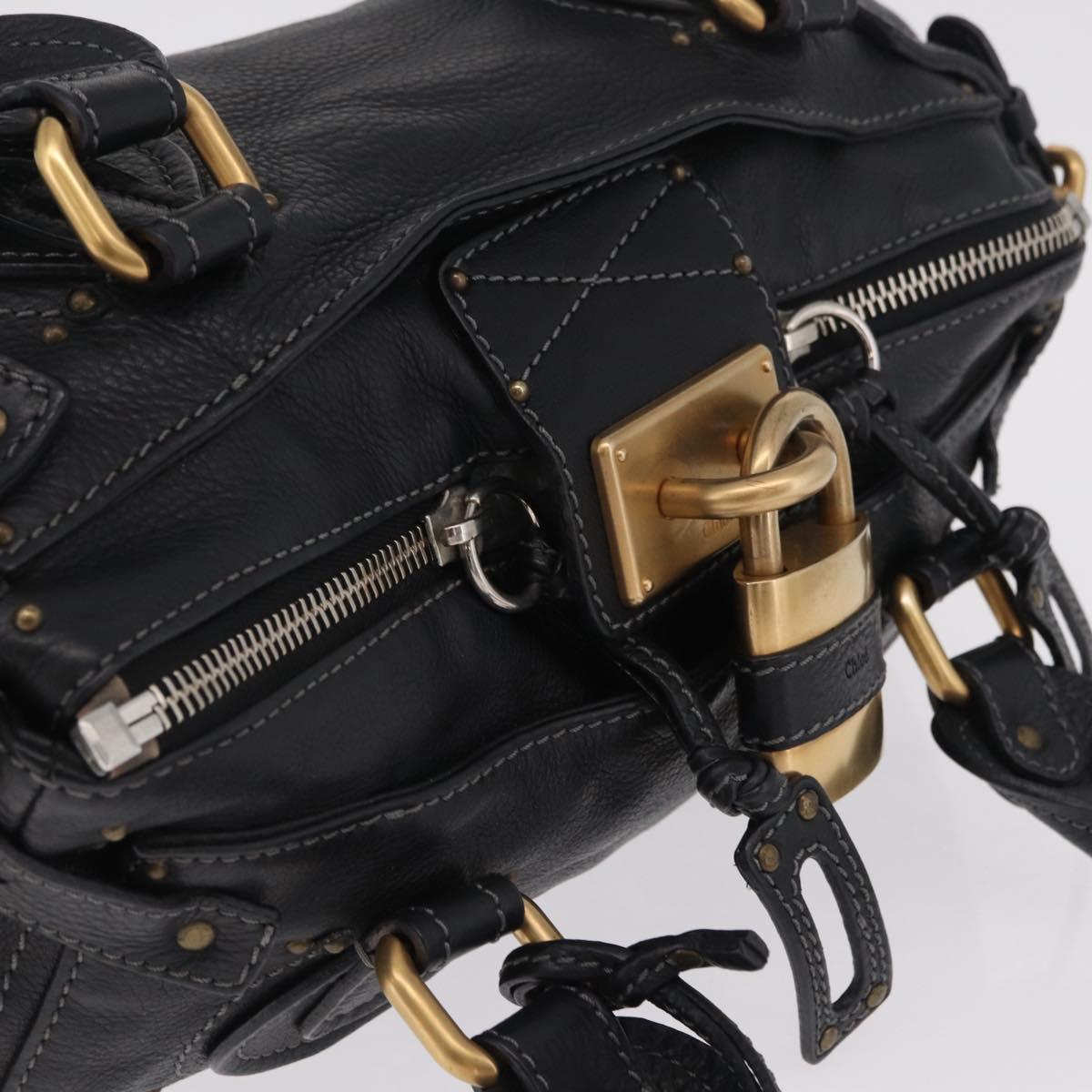 Chloe Paddington Hand Bag Leather Black Gold Silver Auth mr3203V