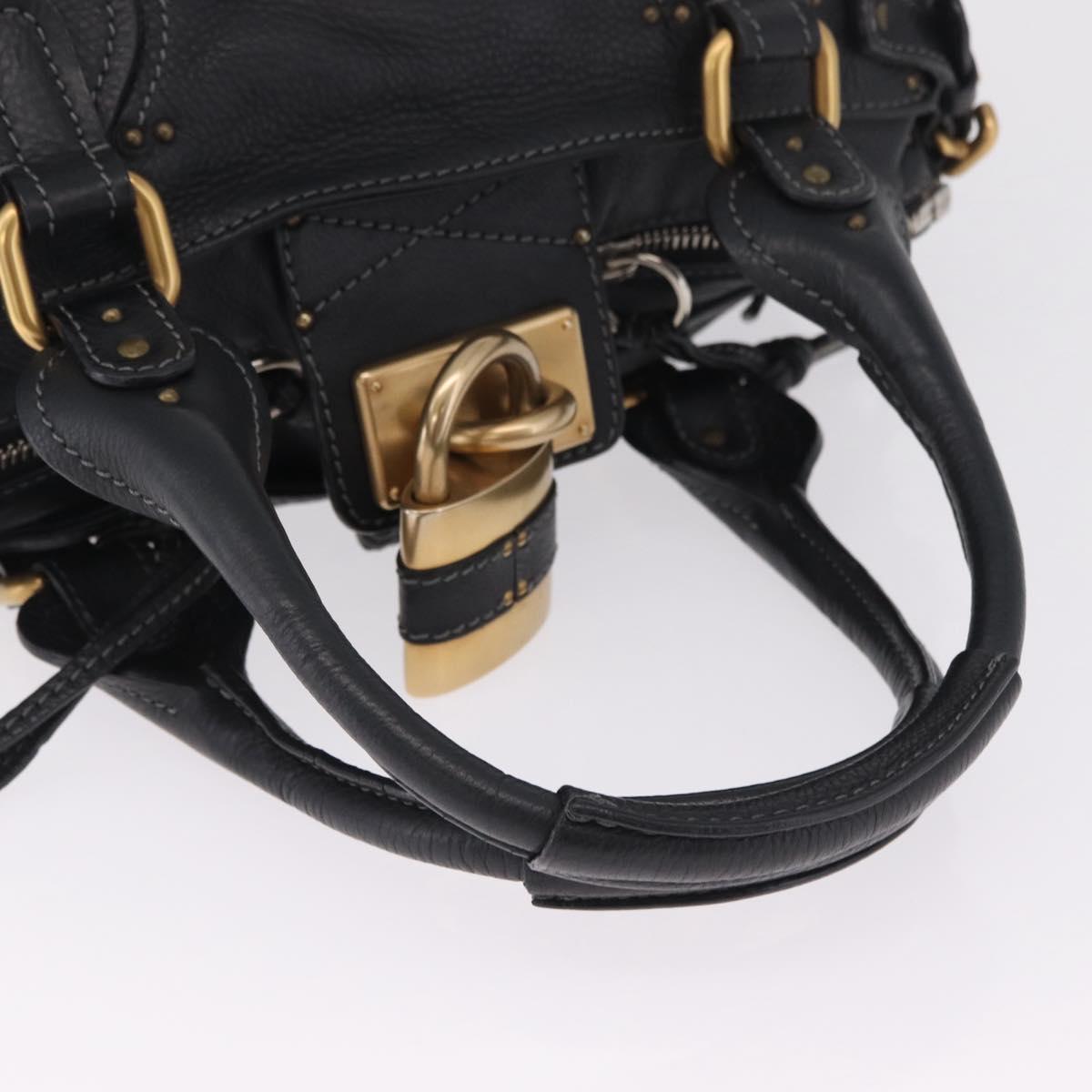 Chloe Paddington Hand Bag Leather Black Gold Silver Auth mr3203V