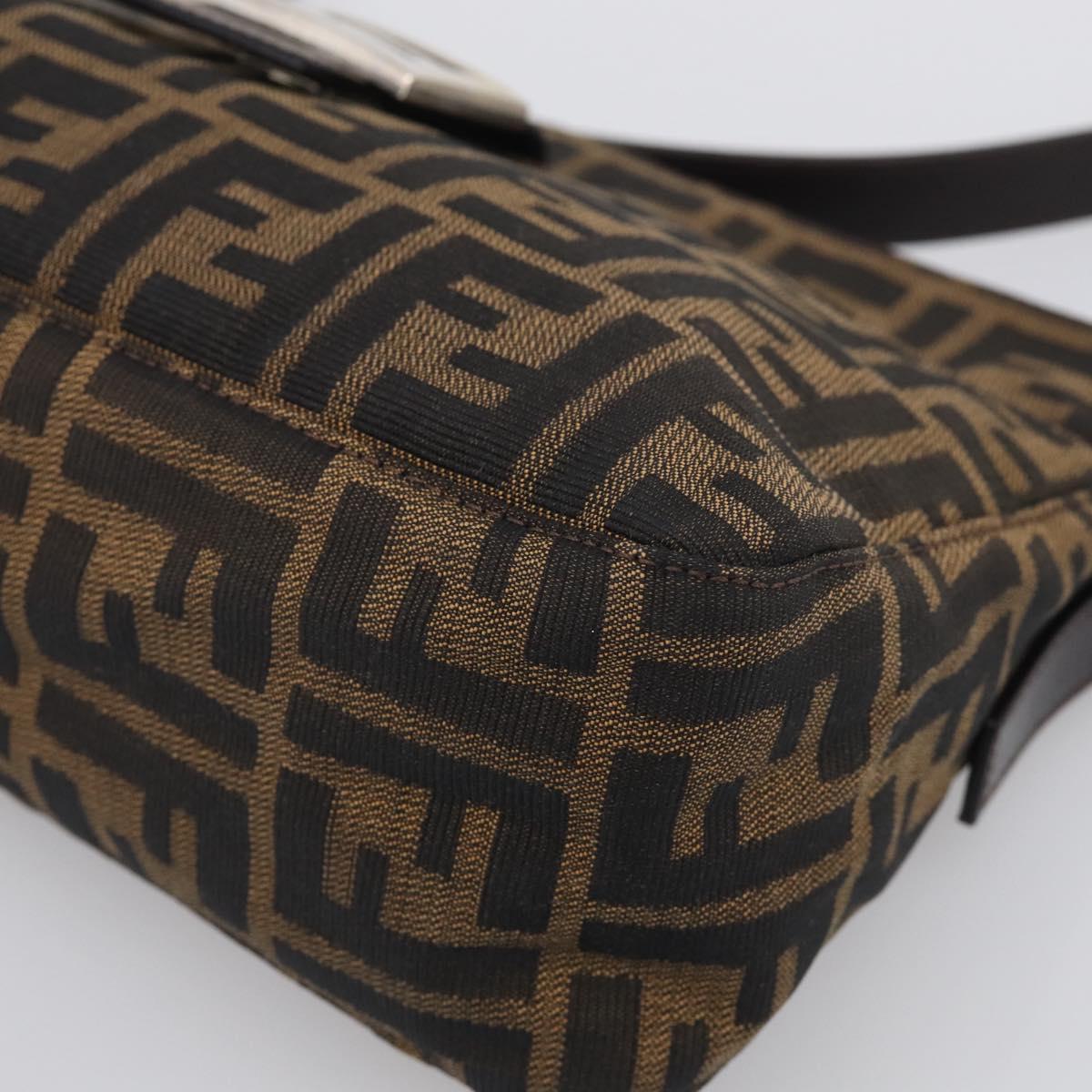 FENDI Zucca Canvas Mamma Baguette Shoulder Bag Brown Black Auth mr3209V